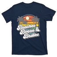 Beaches Booze and Besties Funny Retro 70s Beach Wo Gift T-Shirt