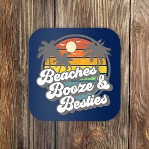 Beaches Booze and Besties Funny Retro 70s Beach Wo Gift Coaster