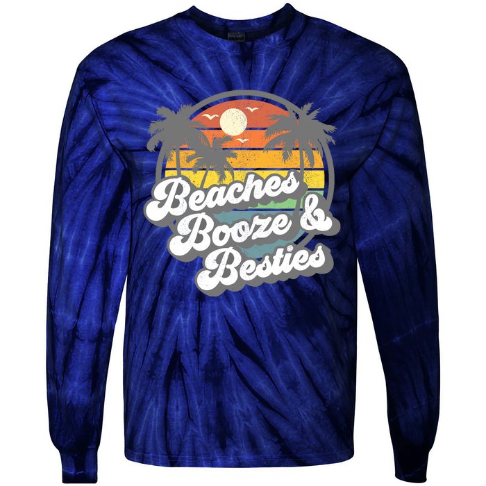 Beaches Booze and Besties Funny Retro 70s Beach Wo Gift Tie-Dye Long Sleeve Shirt