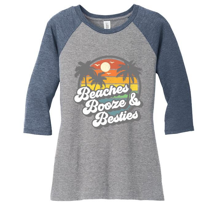 Beaches Booze and Besties Funny Retro 70s Beach Wo Gift Women's Tri-Blend 3/4-Sleeve Raglan Shirt