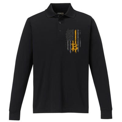 Btc Bitcoin American Flag Crypto Revolution Buy The Dip Performance Long Sleeve Polo