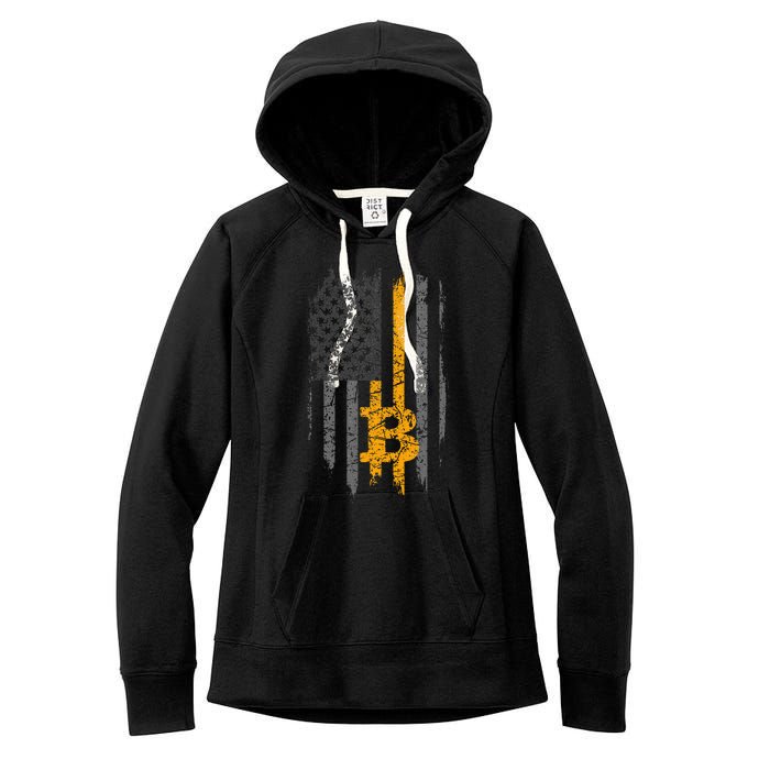 Btc Bitcoin American Flag Crypto Revolution Buy The Dip Women's Fleece Hoodie