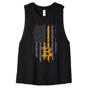 Btc Bitcoin American Flag Crypto Revolution Buy The Dip Women's Racerback Cropped Tank