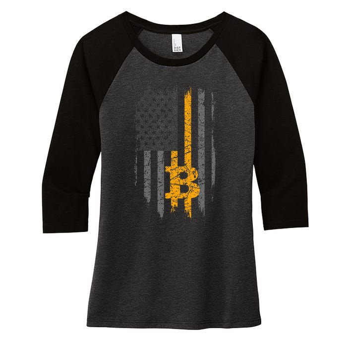 Btc Bitcoin American Flag Crypto Revolution Buy The Dip Women's Tri-Blend 3/4-Sleeve Raglan Shirt