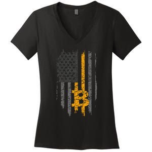 Btc Bitcoin American Flag Crypto Revolution Buy The Dip Women's V-Neck T-Shirt