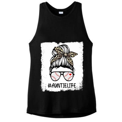 Bleached Baseball Auntie Life Leopard Messy Bun Game Day Cool Gift Ladies PosiCharge Tri-Blend Wicking Tank