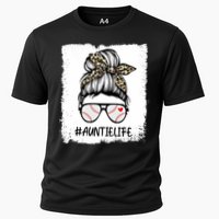 Bleached Baseball Auntie Life Leopard Messy Bun Game Day Cool Gift Cooling Performance Crew T-Shirt