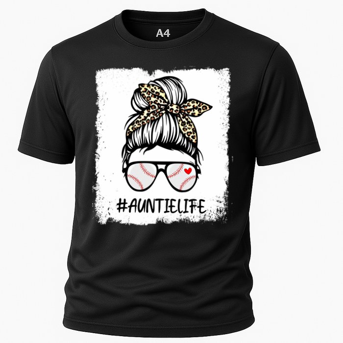 Bleached Baseball Auntie Life Leopard Messy Bun Game Day Cool Gift Cooling Performance Crew T-Shirt