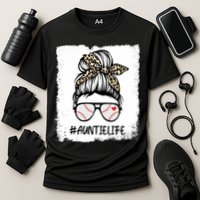 Bleached Baseball Auntie Life Leopard Messy Bun Game Day Cool Gift Cooling Performance Crew T-Shirt