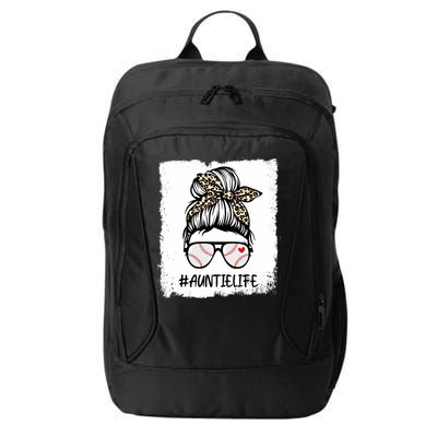 Bleached Baseball Auntie Life Leopard Messy Bun Game Day Cool Gift City Backpack
