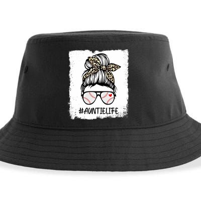Bleached Baseball Auntie Life Leopard Messy Bun Game Day Cool Gift Sustainable Bucket Hat
