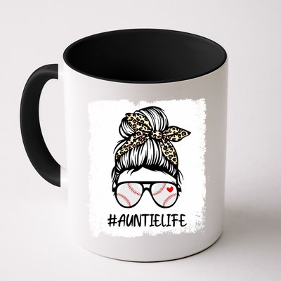 Bleached Baseball Auntie Life Leopard Messy Bun Game Day Cool Gift Mug