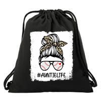 Bleached Baseball Auntie Life Leopard Messy Bun Game Day Cool Gift Drawstring Bag