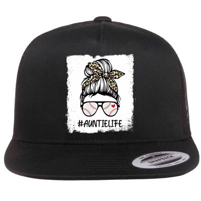 Bleached Baseball Auntie Life Leopard Messy Bun Game Day Cool Gift Flatbill Hat