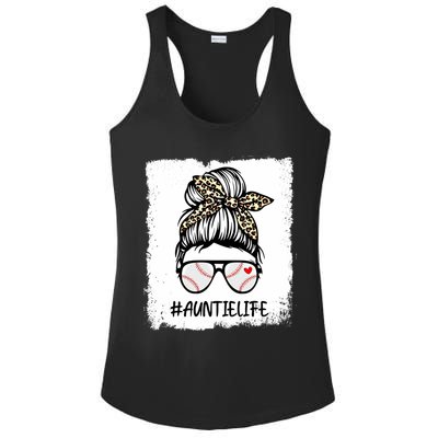 Bleached Baseball Auntie Life Leopard Messy Bun Game Day Cool Gift Ladies PosiCharge Competitor Racerback Tank