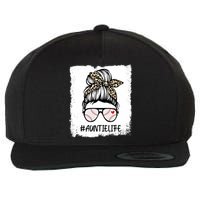 Bleached Baseball Auntie Life Leopard Messy Bun Game Day Cool Gift Wool Snapback Cap