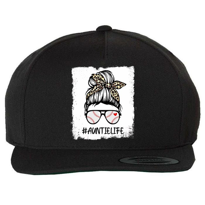 Bleached Baseball Auntie Life Leopard Messy Bun Game Day Cool Gift Wool Snapback Cap
