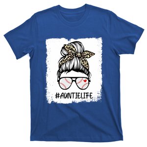 Bleached Baseball Auntie Life Leopard Messy Bun Game Day Cool Gift T-Shirt