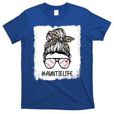 Bleached Baseball Auntie Life Leopard Messy Bun Game Day Cool Gift T-Shirt