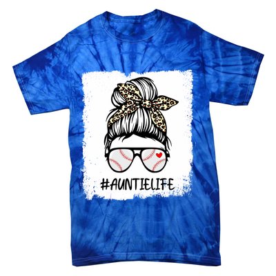 Bleached Baseball Auntie Life Leopard Messy Bun Game Day Cool Gift Tie-Dye T-Shirt