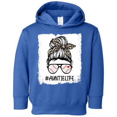 Bleached Baseball Auntie Life Leopard Messy Bun Game Day Cool Gift Toddler Hoodie