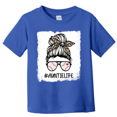 Bleached Baseball Auntie Life Leopard Messy Bun Game Day Cool Gift Toddler T-Shirt