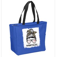 Bleached Baseball Auntie Life Leopard Messy Bun Game Day Cool Gift Zip Tote Bag