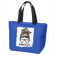 Bleached Baseball Auntie Life Leopard Messy Bun Game Day Cool Gift Zip Tote Bag