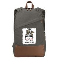 Bleached Baseball Auntie Life Leopard Messy Bun Game Day Cool Gift Cotton Canvas Backpack