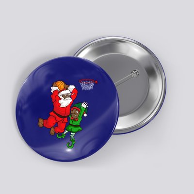 Basketball Black African American Santa Claus Dunk Elf Funny Gift Button