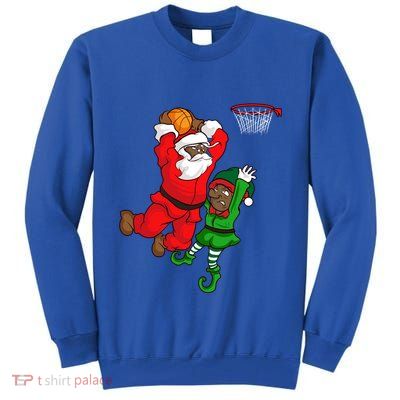 Basketball Black African American Santa Claus Dunk Elf Funny Gift Tall Sweatshirt