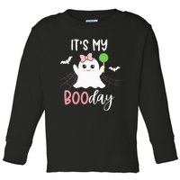 Bootiful Birthday Adorable Halloween Ghost with Pink Bow Toddler Long Sleeve Shirt