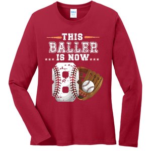 Baseball Birthday Age 8 Sports Themed Birthday Ladies Long Sleeve Shirt