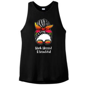 Black Blessed And Beautiful Hair Bun Ladies PosiCharge Tri-Blend Wicking Tank