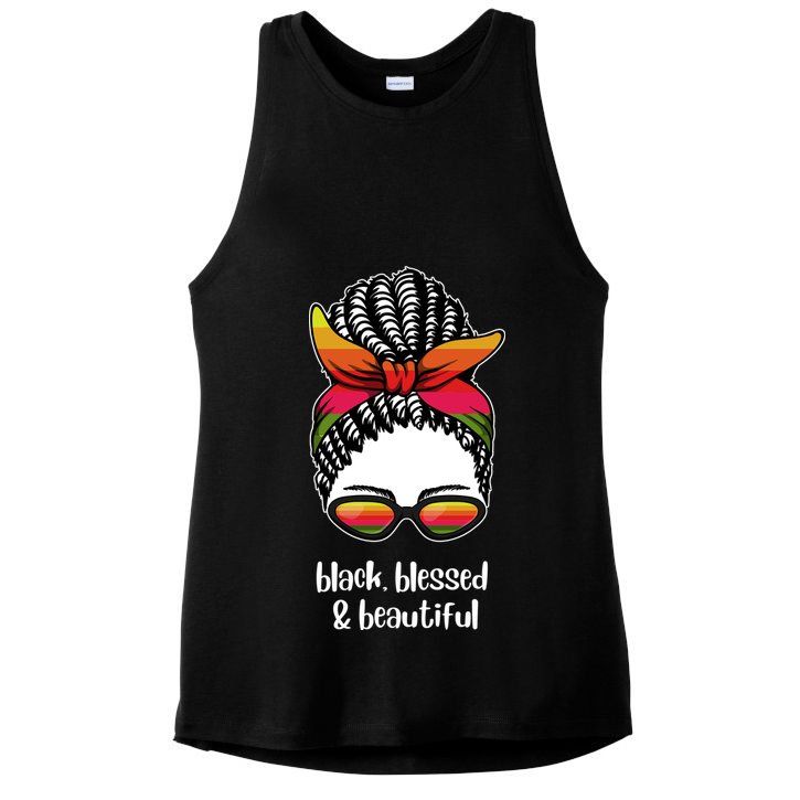 Black Blessed And Beautiful Hair Bun Ladies PosiCharge Tri-Blend Wicking Tank