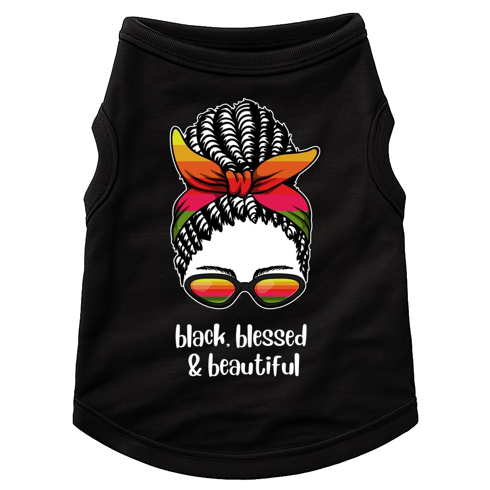 Black Blessed And Beautiful Hair Bun Doggie Tank
