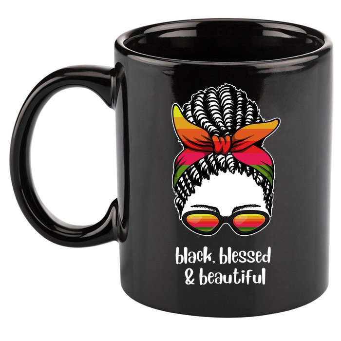 Black Blessed And Beautiful Hair Bun 11oz C Handle Ceramic Mug