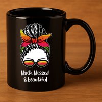 Black Blessed And Beautiful Hair Bun 11oz C Handle Ceramic Mug