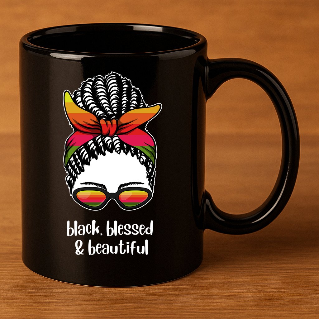 Black Blessed And Beautiful Hair Bun 11oz C Handle Ceramic Mug