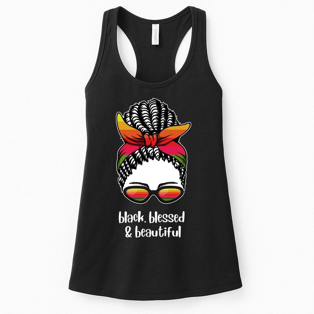 Black Blessed And Beautiful Hair Bun Womens Tank Top
