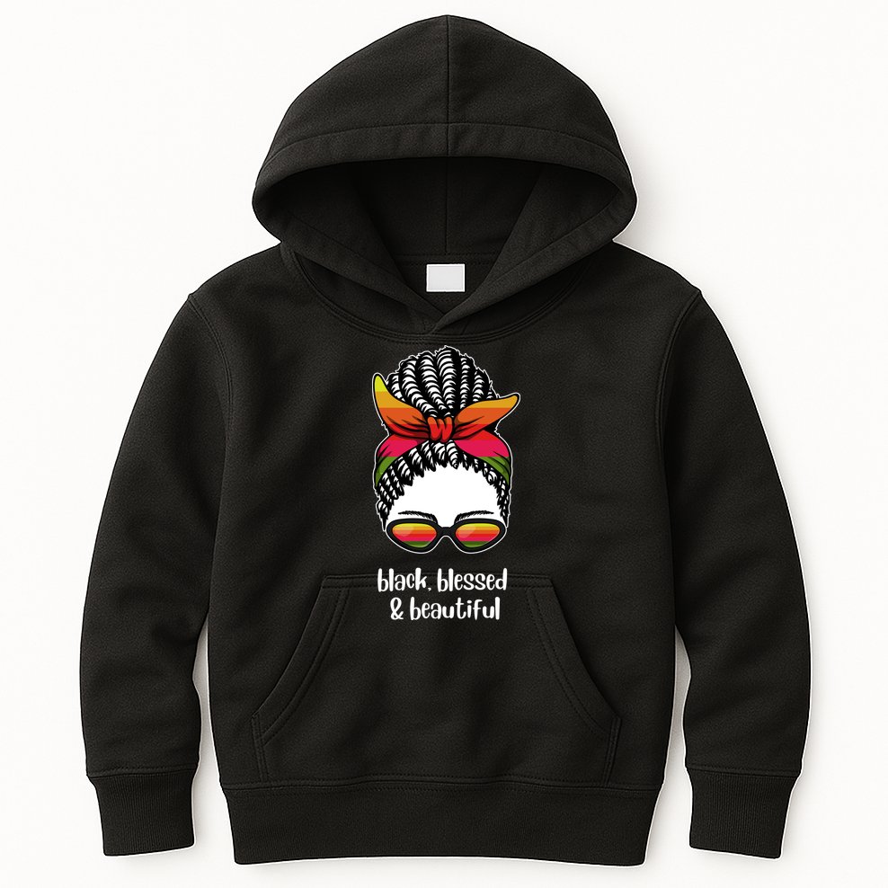Black Blessed And Beautiful Hair Bun Kids Hoodie