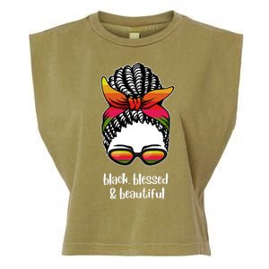 Black Blessed And Beautiful Hair Bun Garment-Dyed Women's Muscle Tee