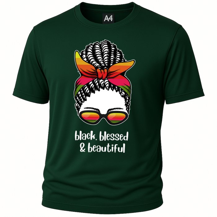 Black Blessed And Beautiful Hair Bun Cooling Performance Crew T-Shirt