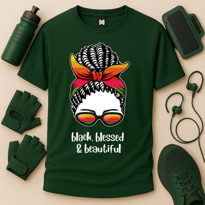 Black Blessed And Beautiful Hair Bun Cooling Performance Crew T-Shirt