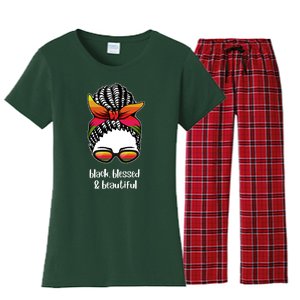 Black Blessed And Beautiful Hair Bun Women's Flannel Pajama Set