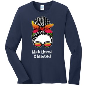 Black Blessed And Beautiful Hair Bun Ladies Long Sleeve Shirt