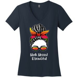 Black Blessed And Beautiful Hair Bun Women's V-Neck T-Shirt