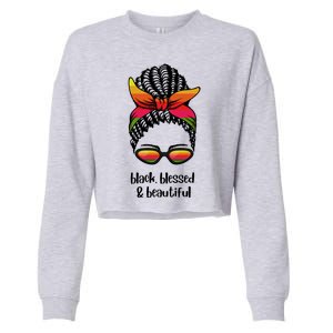 Black Blessed And Beautiful Hair Bun Cropped Pullover Crew