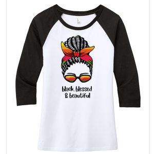 Black Blessed And Beautiful Hair Bun Women's Tri-Blend 3/4-Sleeve Raglan Shirt