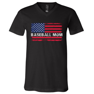 BaseballMomFlagDesign V-Neck T-Shirt